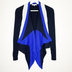 Mona Leah Cropped Waterfall Color Blocked Cardigan Sz L